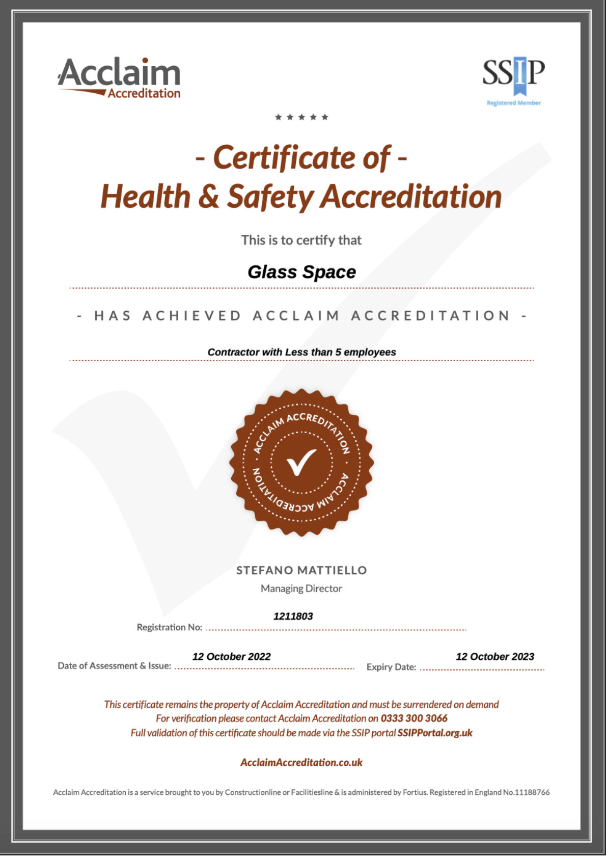 SSIP Acclaim Accreditation.